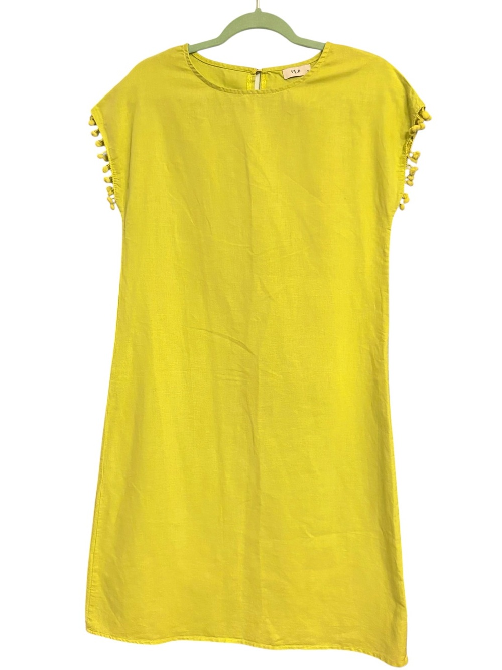 VLD Chartreuse Retro Pom-Pom Short Sleeve Shift Dress sz S